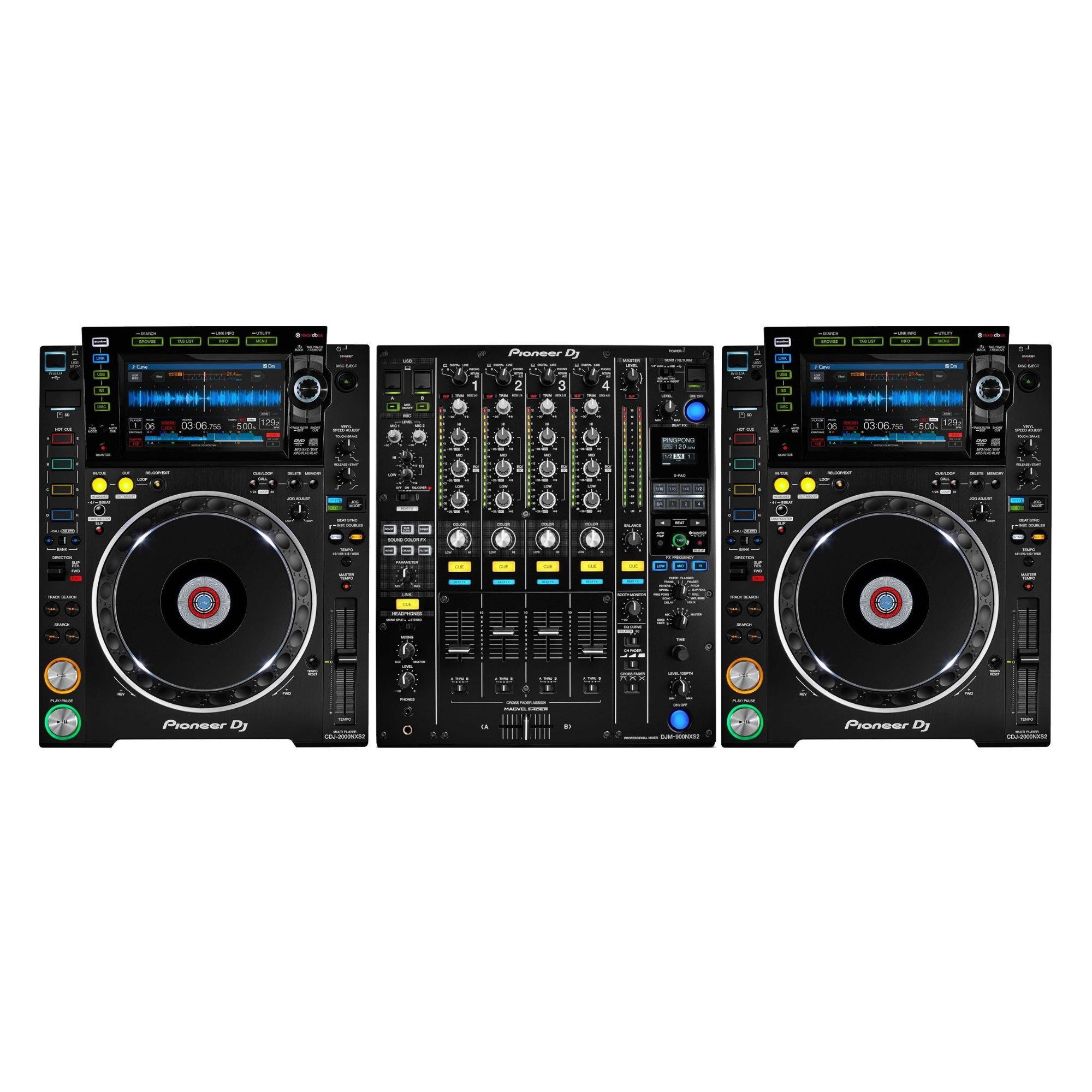 Twee Pioneer CDJ-2000NXS2 spelers met DJM-900NXS2 mixer